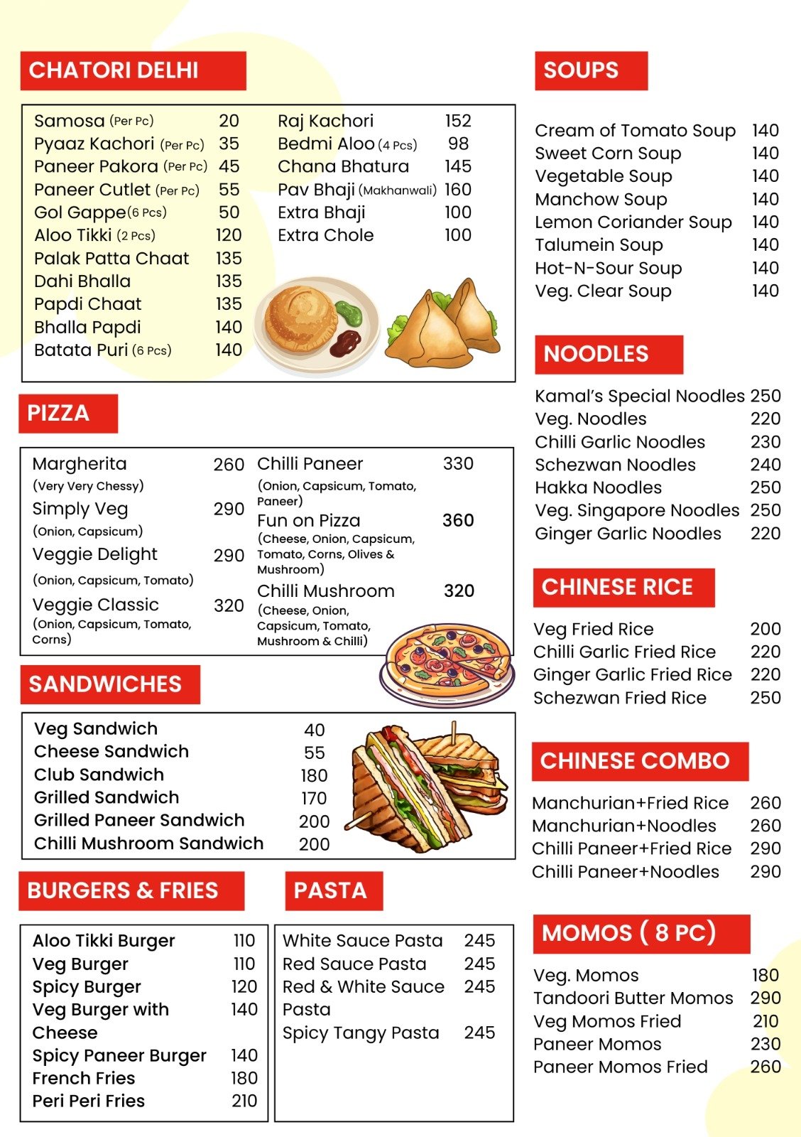 Kamal's Menu