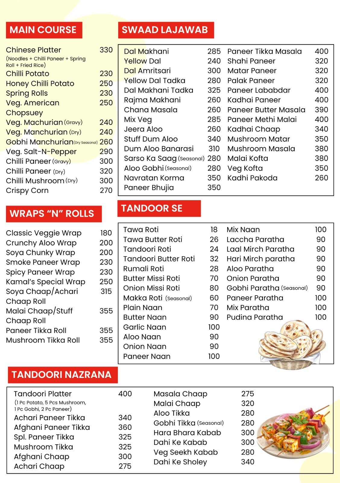 Kamal's Menu